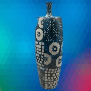 Jamie Young Hand Blocked Blue Block Vase Made in Vietnam